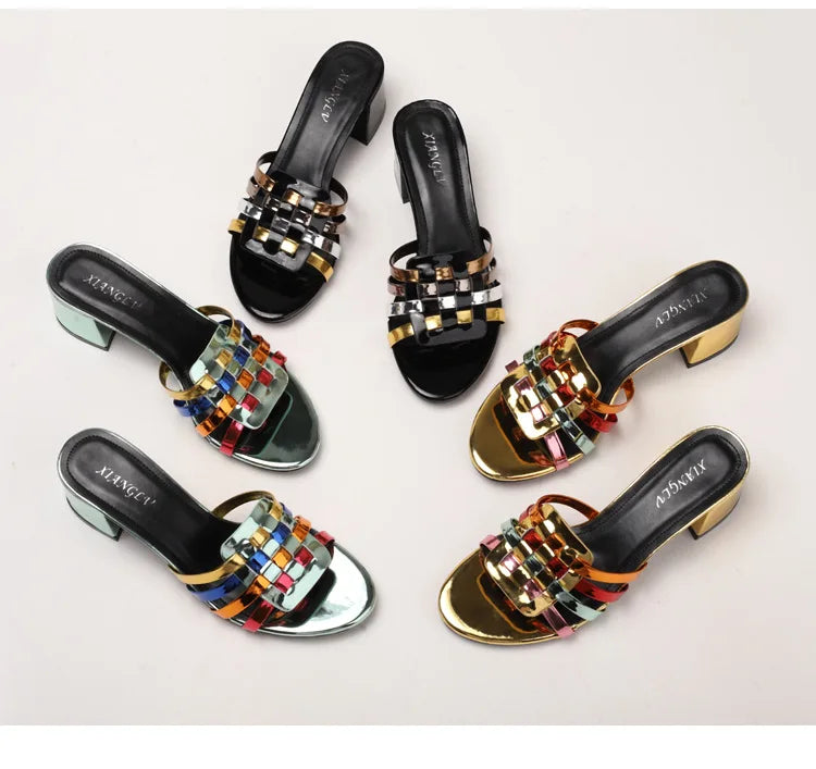 High-end Perforated Women's Flat Sandals with Fashionable Square Heels