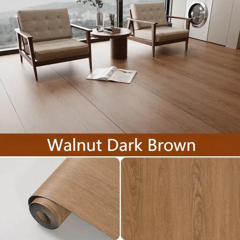 Peel Stick Wood Grain Floor Sticker Thickened Waterproof Anti-Slip Vinyl Covering for Living Room Home Decor Wear Resistant