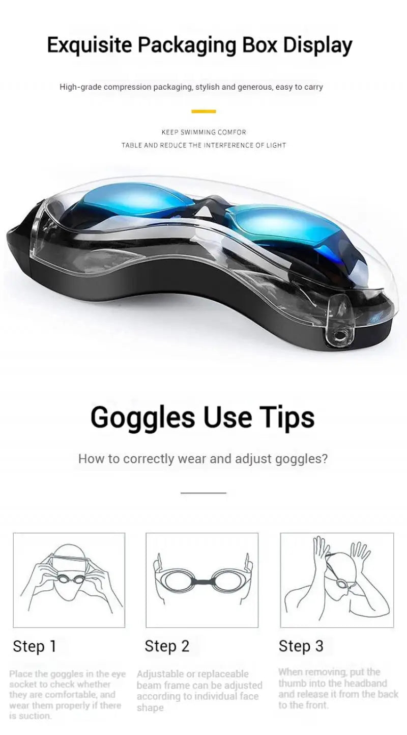 Kính Bơi Cận Thị HD Chống Mờ -8.0 Độ, Đa Dạng Tuỳ Chọn