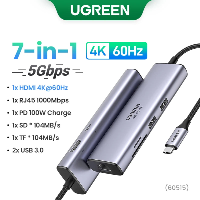 Hub USB-C UGREEN 10Gbps 4K60Hz Đa Năng Cho Laptop