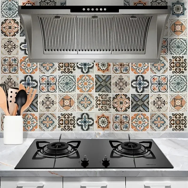 Tile 3D European style Oil Proof  Waterproof Kitchen Wallpaper Home Decor  Wall Self Adhesive PVC Wallpaper Kitchen Door Sticker