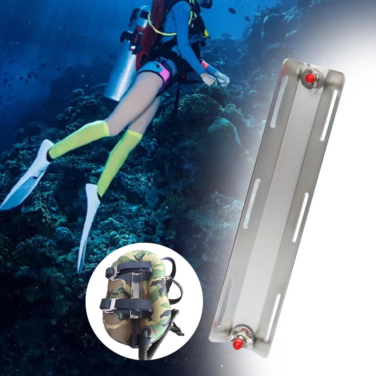 Scuba Diving Backplate 12.20inch in Length Stainless Steel with Mounting Screw for Underwater Crotch Straps Watersports Summer