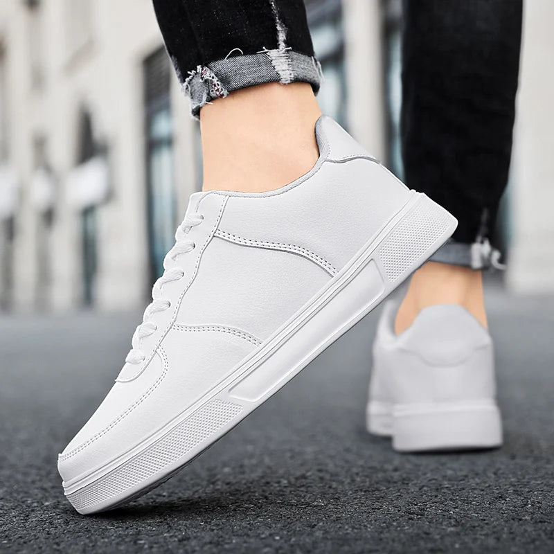 Classic White Sneakers for Men and Women, Comfortable Leather, Large Size