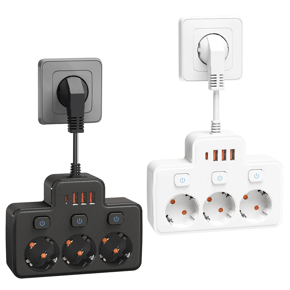 Đa Năng: Ổ Cắm EU 2500W Có Cổng USB-C & Công Tắc