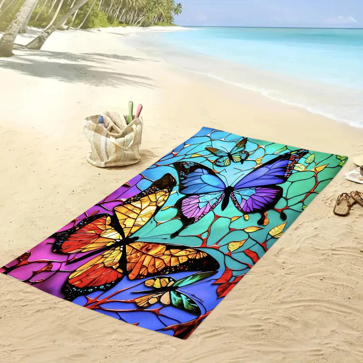 Khăn Biển Đa Năng In Bướm Hoa Sợi Siêu Mịn 1 Chiếc