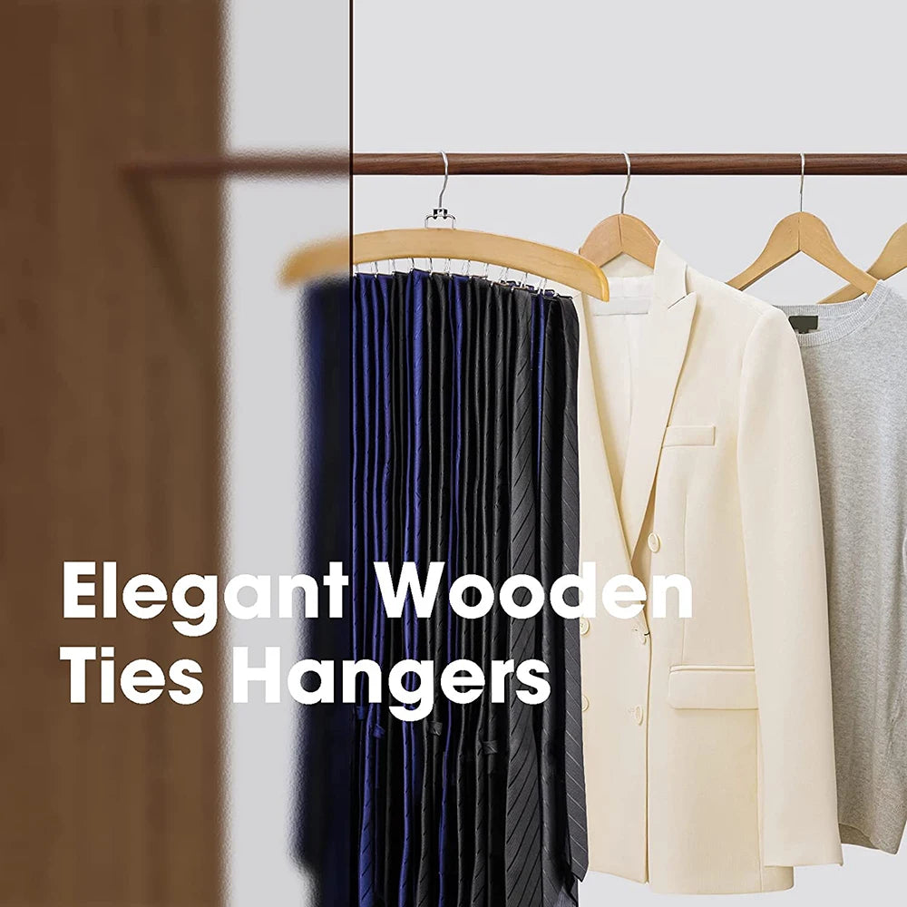 24 Hook 360° Rotating Wooden Tie &amp; Belt Hanger