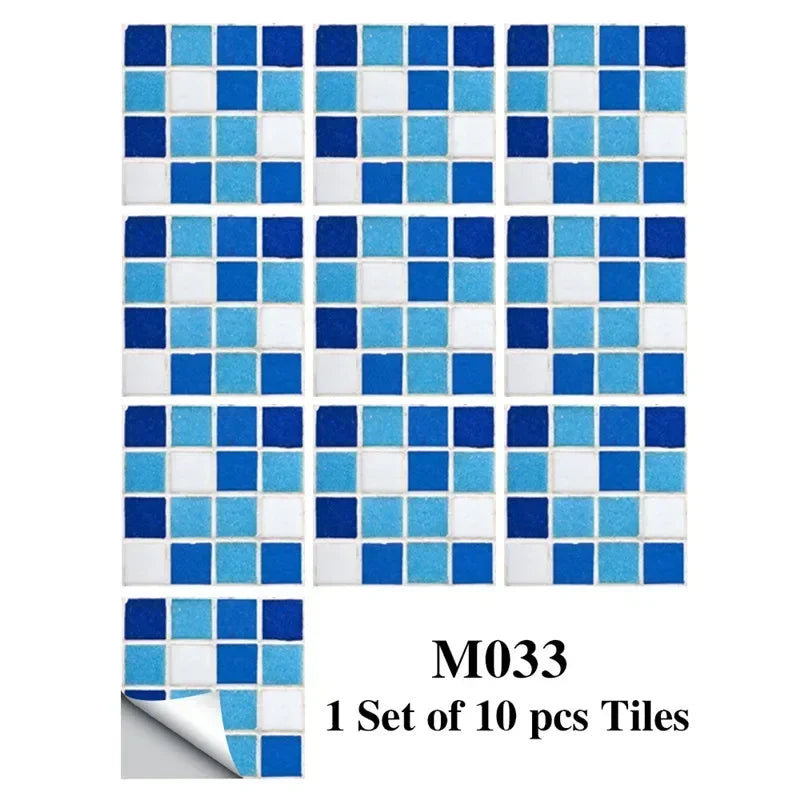 10pcs/set Marble Mosaic Tiles Wall Sticker Transfers Flat Covers for Kitchen Bathroom Stitching Stickers Self-adhesive Removable