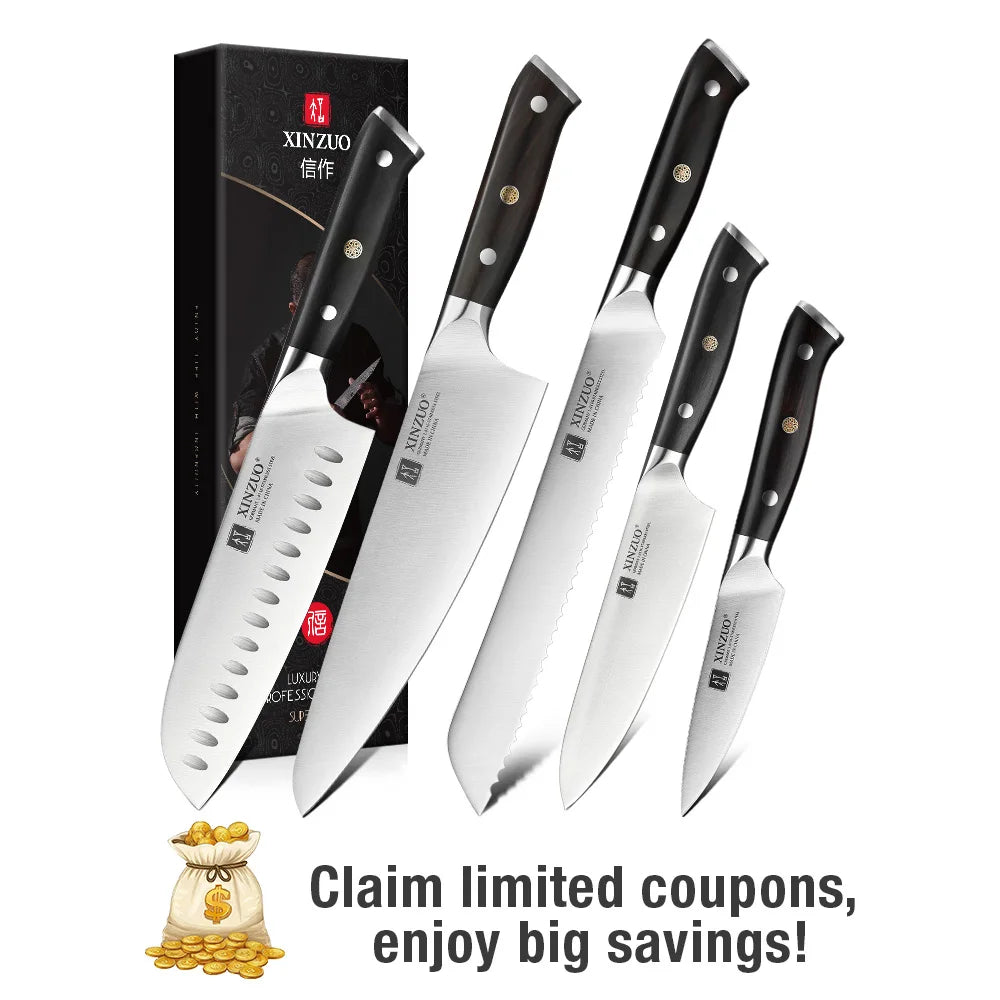 XINZUO kitchen knife set German steel 1.4116 ebony handle