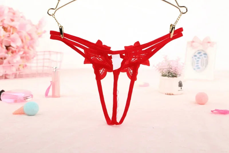 Women's Panties Sexy Lingerie Pearl Thongs Crotch Opening G-strings Temptation Women Underwear Erotic Female Underpants