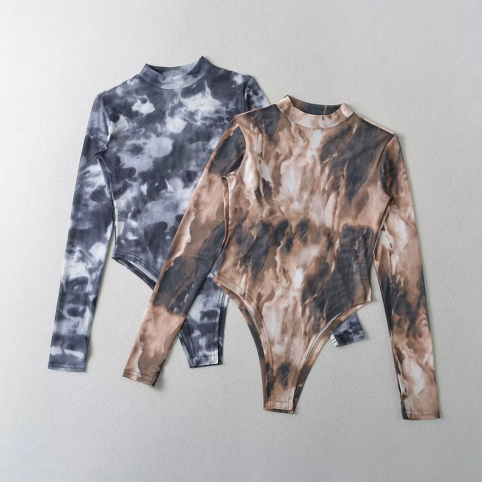 Sexy 2-Color Ombre Mesh Long Sleeve Bodysuit 2025