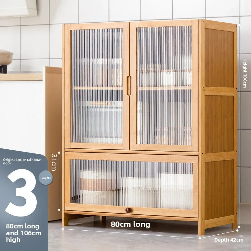 Multi-function kitchen cabinet: Dish rack, microwave, convenient storage