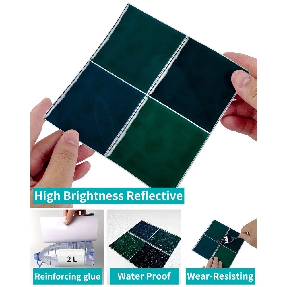 10Pcs European Square Kitchen Wallpaper Solid Color Self-adhesive Wall Stickers Oil-proof Waterproof Thickened Tile Stickers