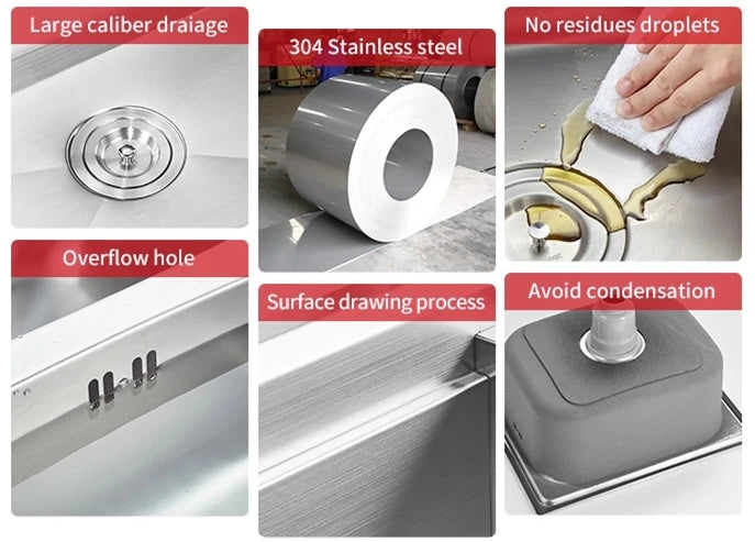 Modern Double Bowl Kitchen Bathroom Sink Mini Family Farmhouse Stainless Steel Washing Basins with Drainboard for Apartments - Daisan Mart