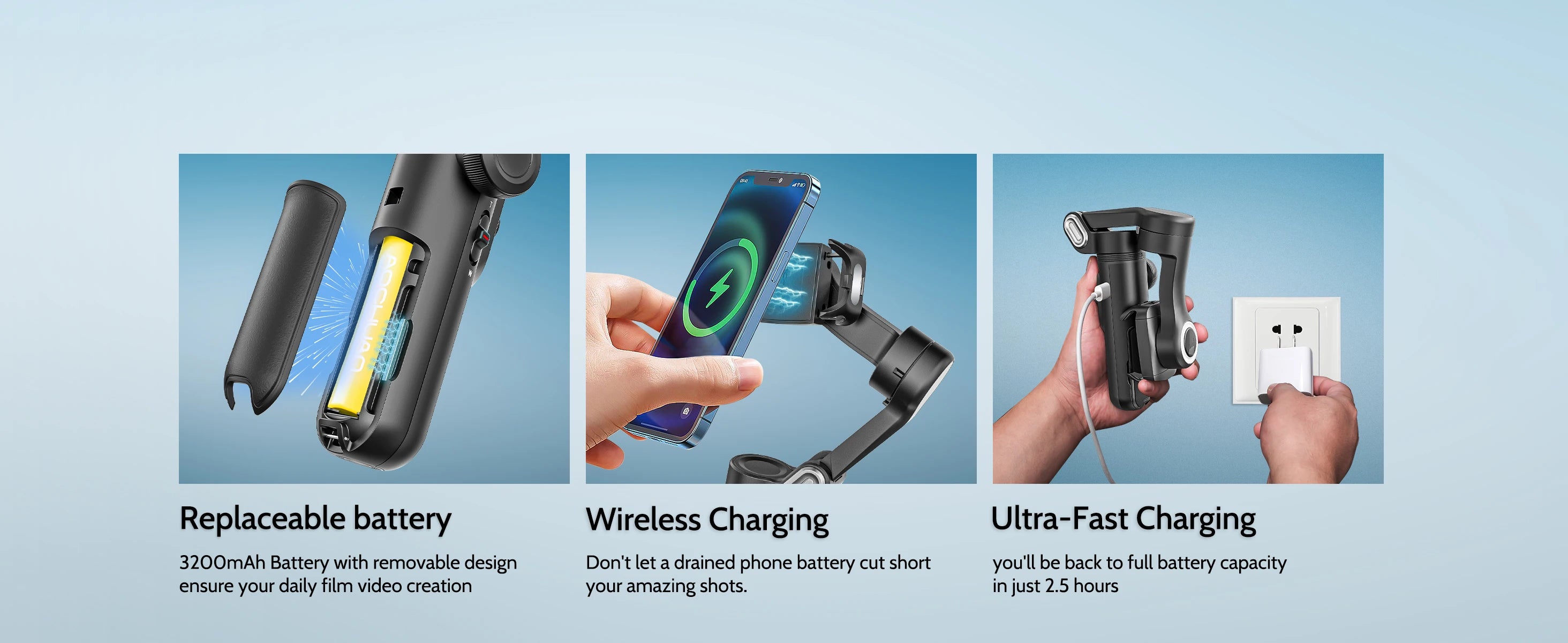 AOCHUAN Smartphone Gimbal Stabilizer OLED screen with LED lights 3-axis gimbal Stabilizer for Android and iPhone Smart XproBlack