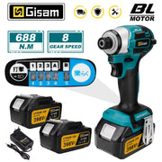 688N.m 1/4'' Brushless Electric Screwdriver Cordless Screwdriver Electric Drill Impact Driver Kit for Makita 18V Battery Battery