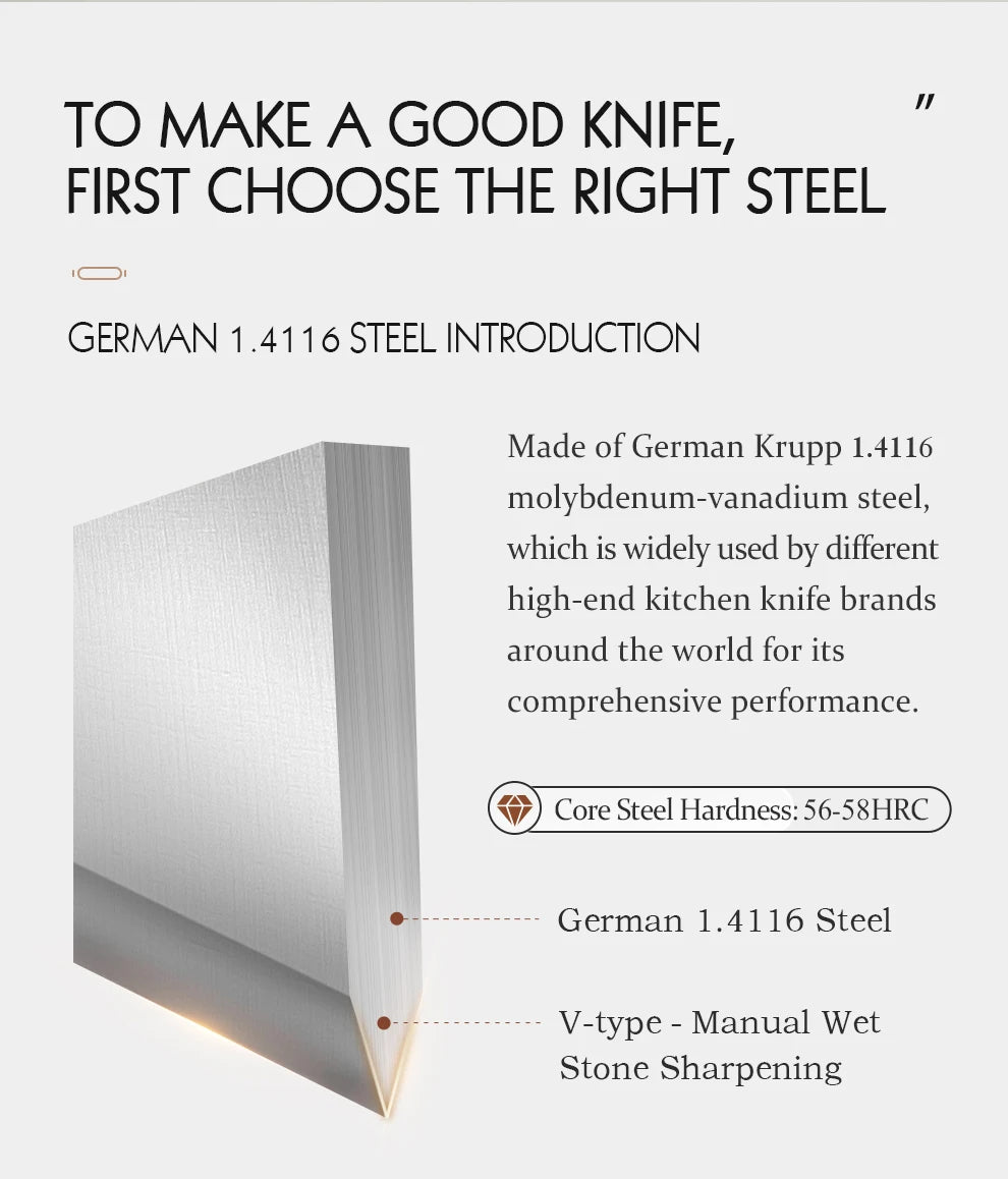 HEZHEN Kitchen Knife 8.1 Steel Blade High Quality Red Wood Handle