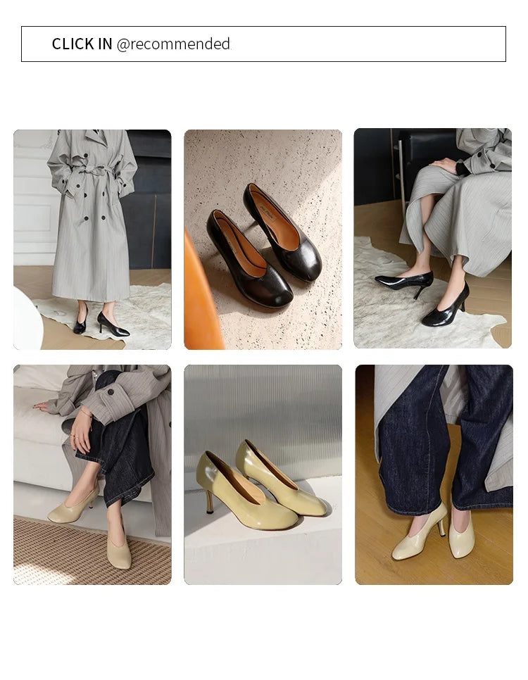 Giày Cao Gót Nữ Phong Cách Retro Pháp Da Thủ Công