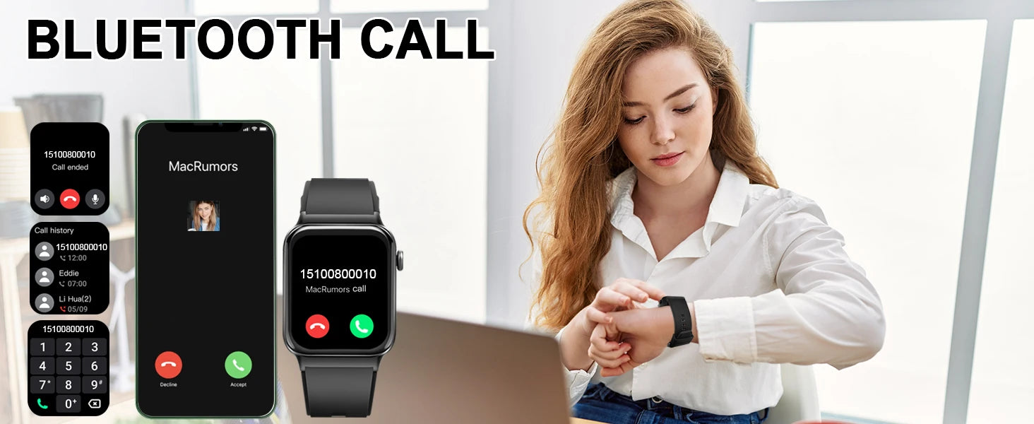 Đồng Hồ Thông Minh 1.85” Gọi, Chống Nước, Đa Thể Thao