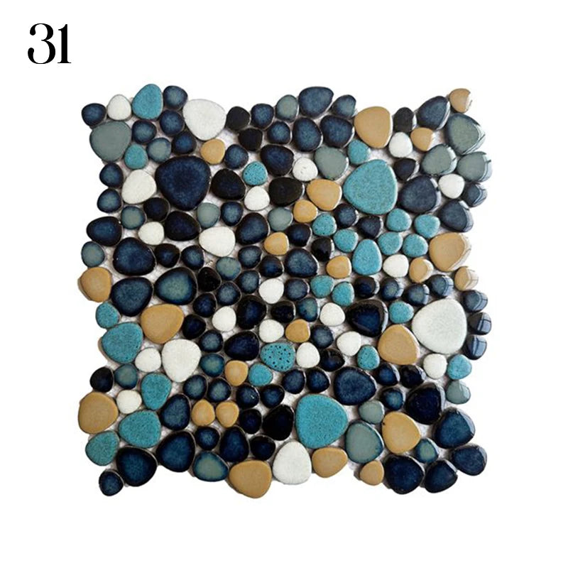 30x30cm Ceramic Pebble Mosaic Tiles Spa Pools Fish Ponds Bathrooms Anti-skid Wear-Resistant Floor Wall Decor Easy Cut Mesh Base
