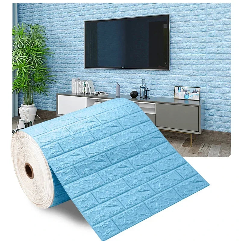 1m 3D Faux Brick Wall Stickers Diy Decorative Self-Adhesive Waterproof Wallpaper Children'S Room Bedroom Kitchen Home Decoration