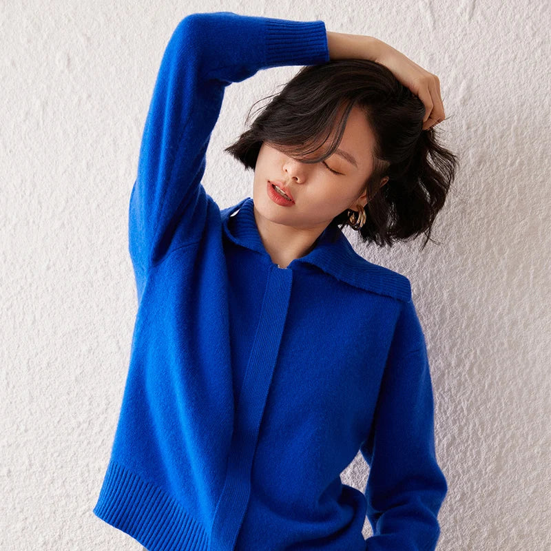 Áo Khoác Len Cashmere Nữ Cổ Bẻ, Dáng Rộng, Ấm Áp - Daisan Mart