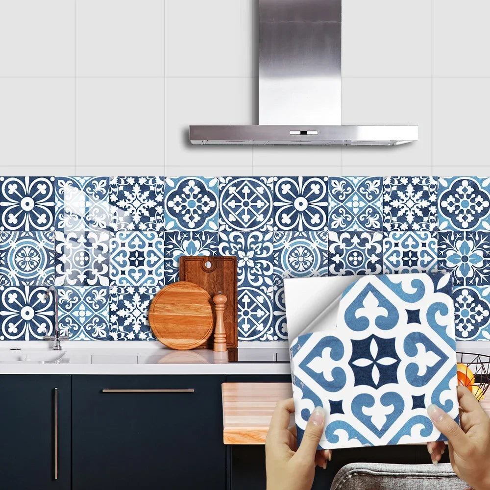 10pcs Mexican Style Tiles Sticker Kitchen Backsplash Oil-proof Cupboard Surface Gloss Peel &amp; Stick Waterproof Art Wall Decals