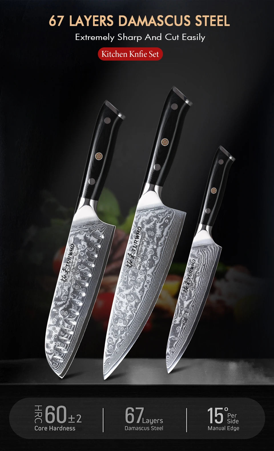 Bộ Dao Bếp Nhật 67 Lớp Damascus VG10 Siêu Bền