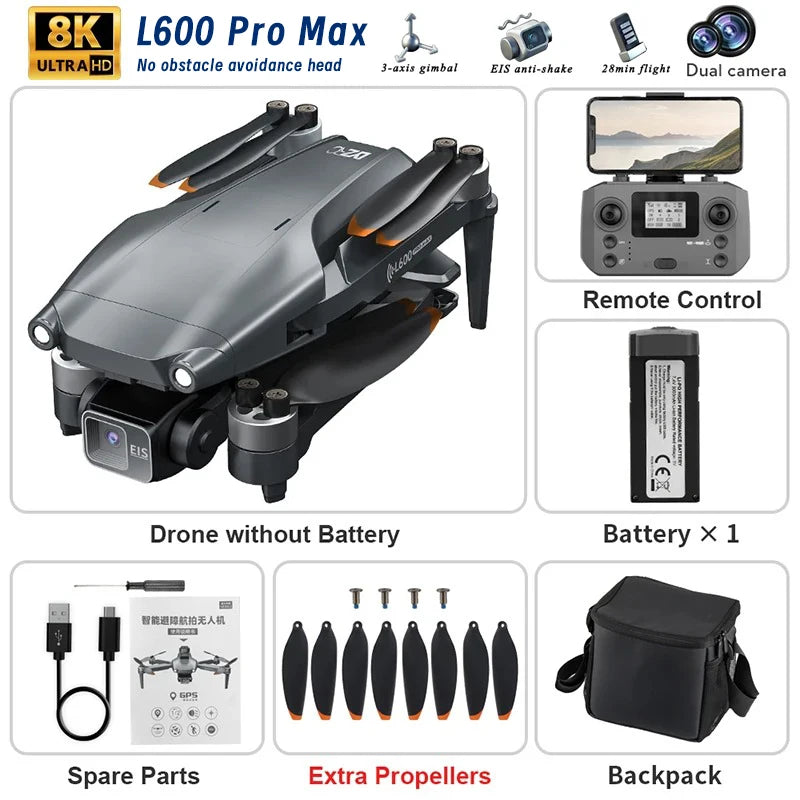 L200 Pro Max 5000M GPS Drone 8K Professional HD Camera FPV Dron 2-Axis Gimbal Foldable Obstacle Avoidance RC Quadcopter VS L600