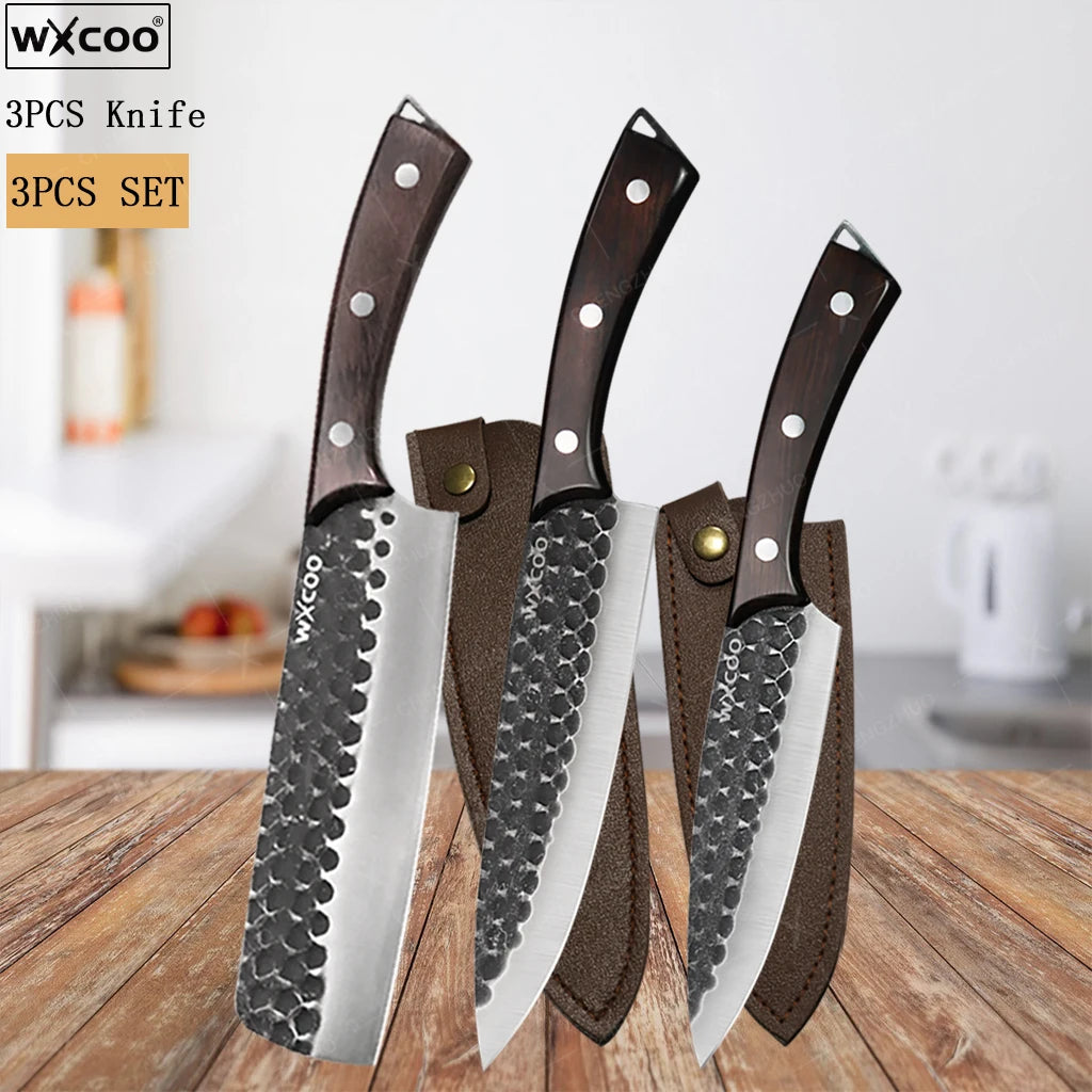 2-Sided Moisture-Proof Wooden Cutting Board + Stainless Steel Kitchen Knives and Cutlery
