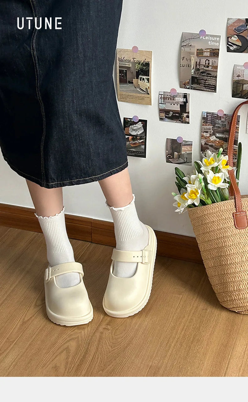 UTUNE Giày Búp Bê Nữ Đục Lỗ Thoáng Mát Chống Trượt