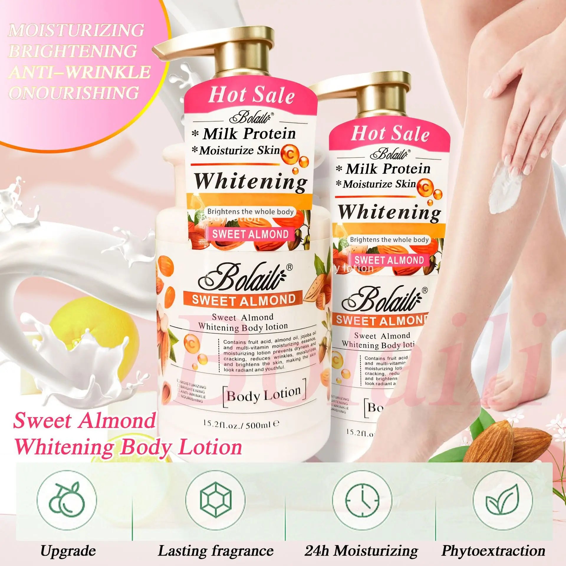 500ml Almond Whitening Body Lotion &amp; Scrub Body Wash Exfoliating Moisturizing Whitening Skin Lightening Increase Skin Radiance