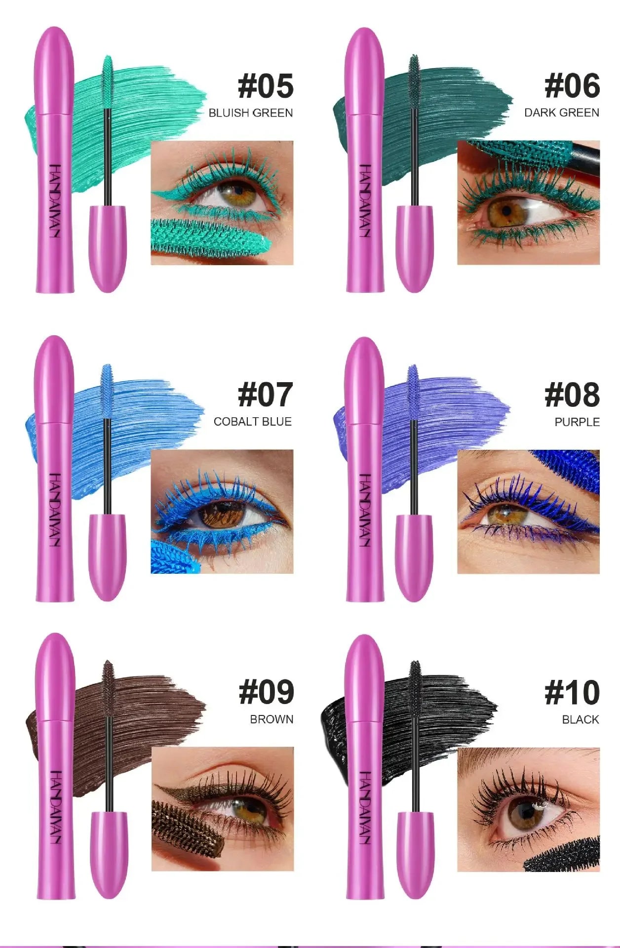 Waterproof, Thick, Long-Lasting Multi-Color Mascara 10 Colors