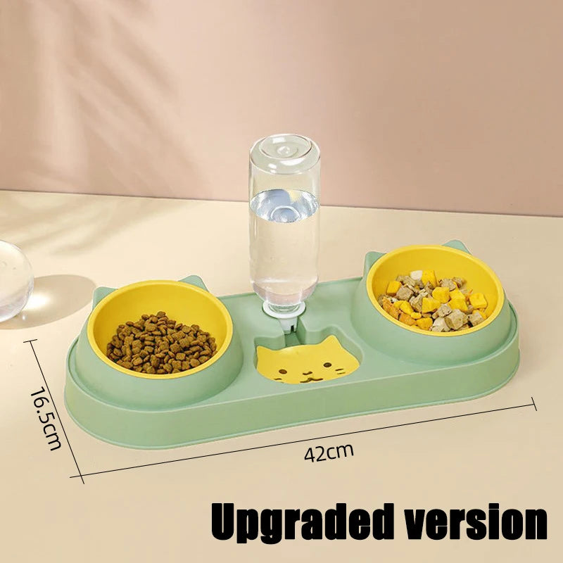 Pet Cat Bowl Automatic Feeder Dog Food Bowl With Water Fountain Double Bowl Drinking Raised Stand Dish Bowls For Cats - Daisan Mart