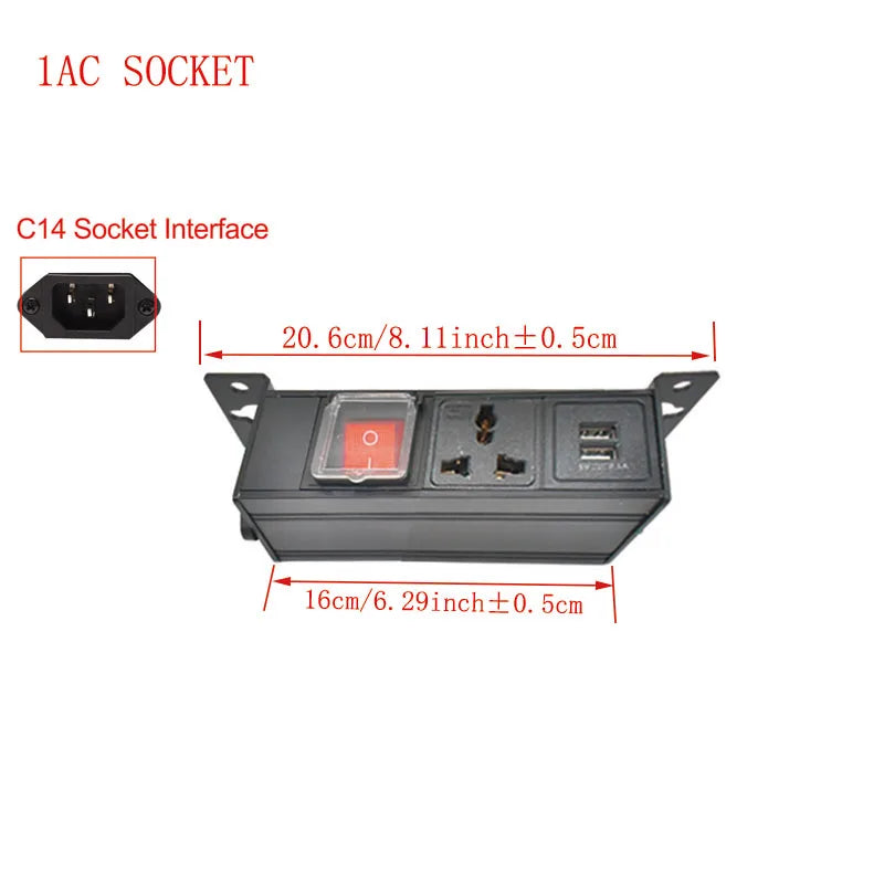 9AC Aluminum Case PDU Cabinet Outlet, Dual Switch, 2 USB Ports
