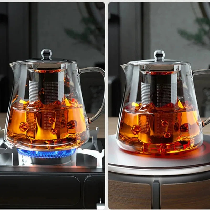 1pc Glass Teapot Heat Resistant Borosilicate Clear Tea Kettle with Removable Stainless Steel Infuser Kettle Kung Fu Teaware Set