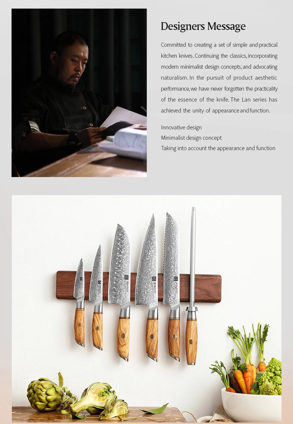 XINZUO 1-8pcs Kitchen Knife Set 73 Layers Custom Damascus Steel 15°±1 Per Side Steel Blade with Olive Wood Handle - Daisan Mart