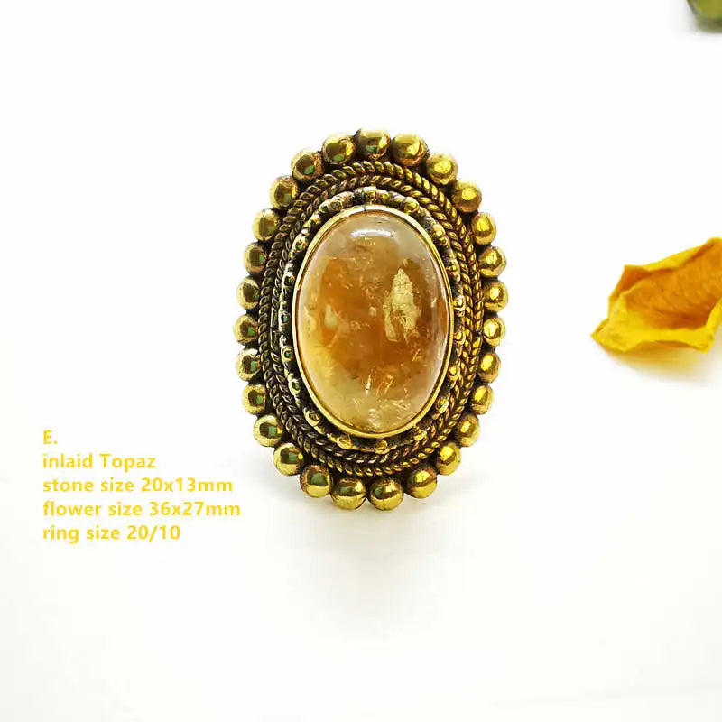 Large Oval Natural Stone Gold Plated Semi-Precious Stone Ring R230