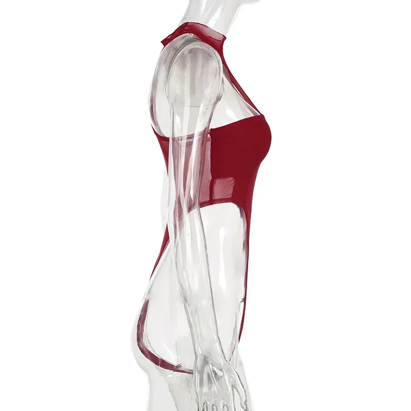Bodysuit Đỏ Sexy Lưới Trong Suốt - Y2K Nữ Tính - Daisan Mart