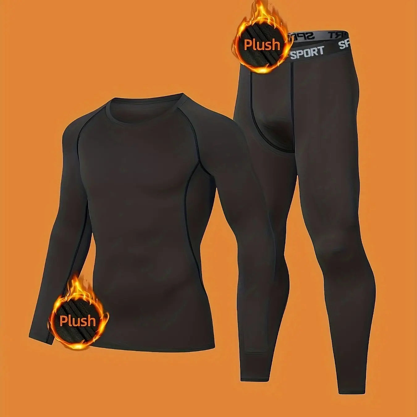 Sports thermal underwear set, quick drying thermal jacket and elastic compression pants, suitable for outdoor sports, home warm