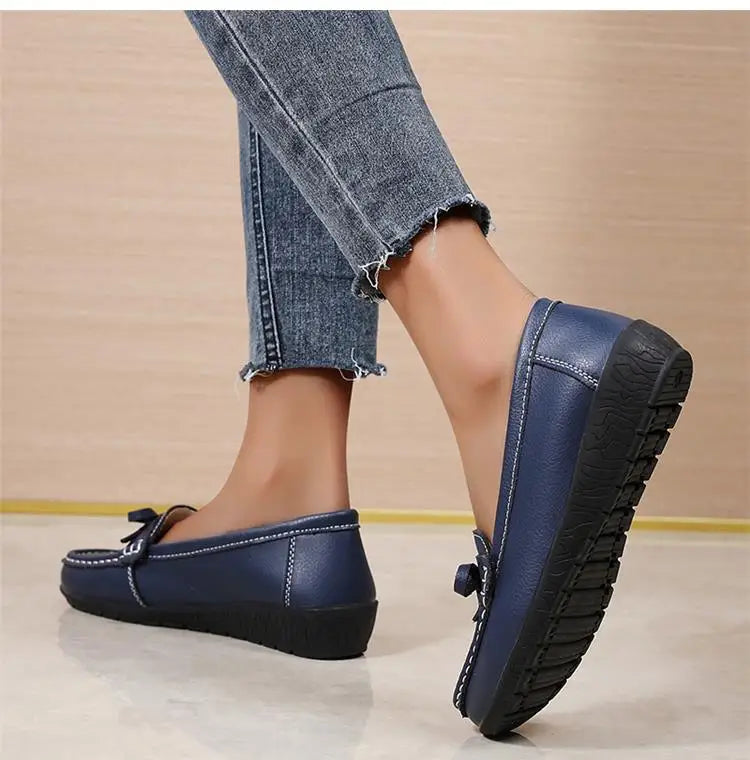 Women's Genuine Leather Loafers - Fashionable, comfortable wedge sole