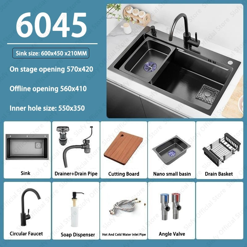 Multifunctional Kitchen Sink Large Capacity Single Bowl Stainless Steel Sink Vegetable Workstation With Faucet Drain Accessories - Daisan Mart
