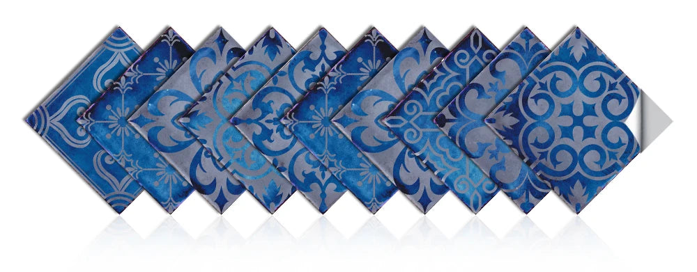 10pcs/set Dream Blue Tile Sticker Kitchen Backsplash Oil-proof Bathroom Waterproof Home Decor Wall Decals Peel &amp; Stick Art Mural