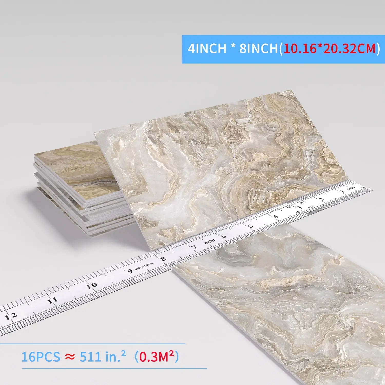 Set of 16 Waterproof Stone Pattern Foam Wall Stickers for Kitchen