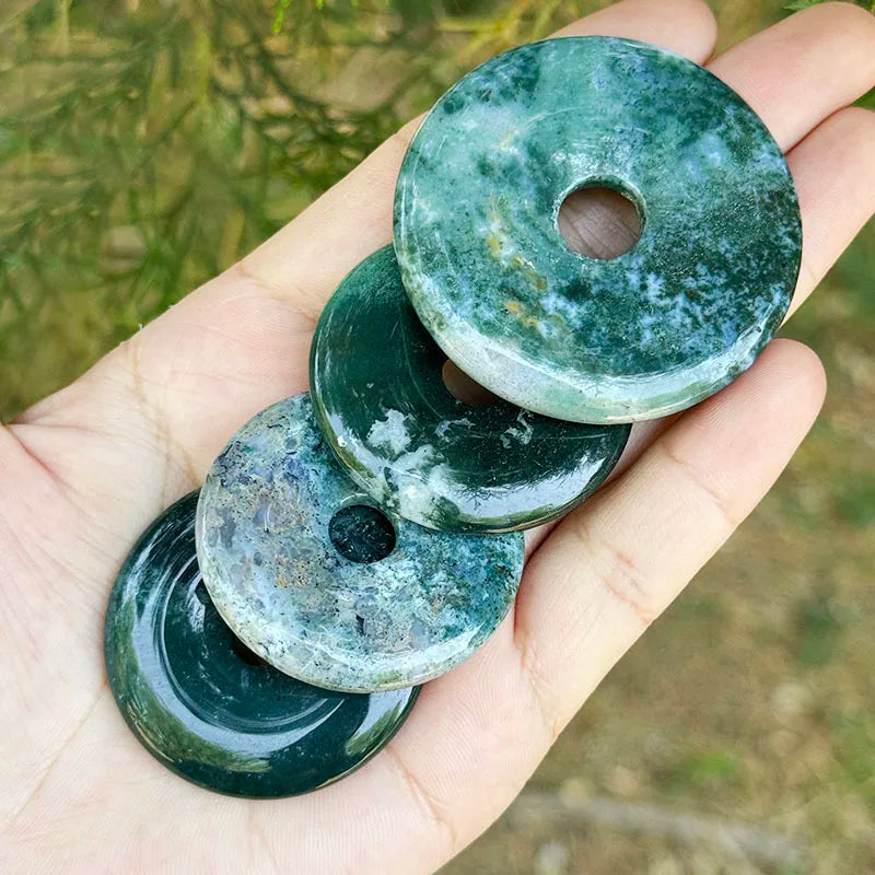 Round Moss Agate Pierced 30/40/50mm For Jewelry Making