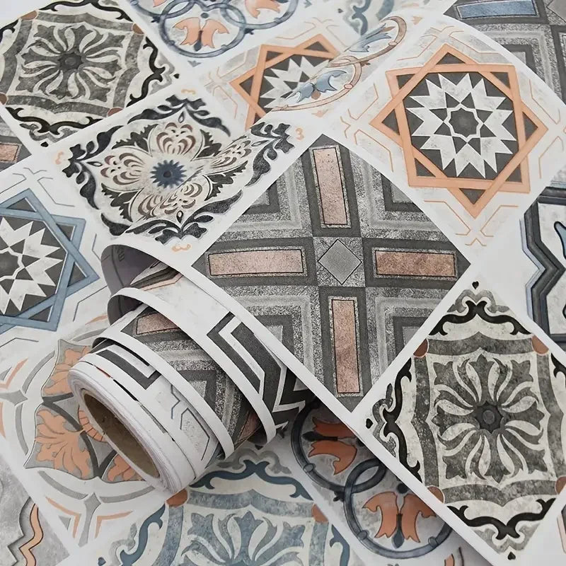 Tile 3D European style Oil Proof Waterproof Kitchen Wallpaper Home Decor Wall Self Adhesive PVC Wallpaper Kitchen Door Sticker