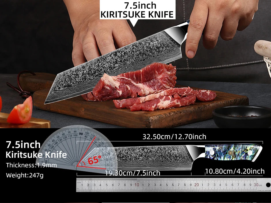 Dao Bếp Damascus VG10 67 Lớp Tay Cầm Vỏ Bào Ngư