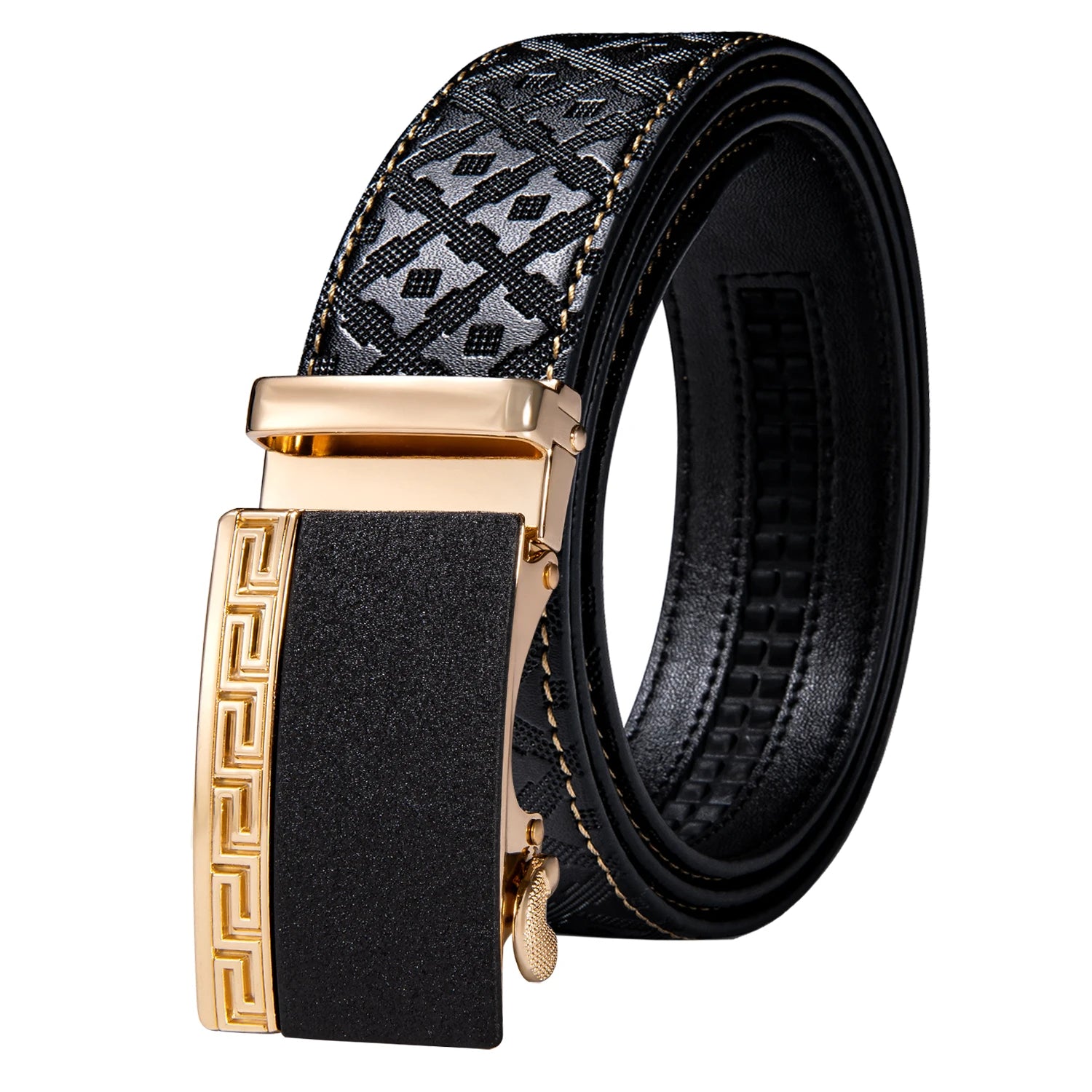 High quality black cowhide men's belt with automatic buckle 130cm
