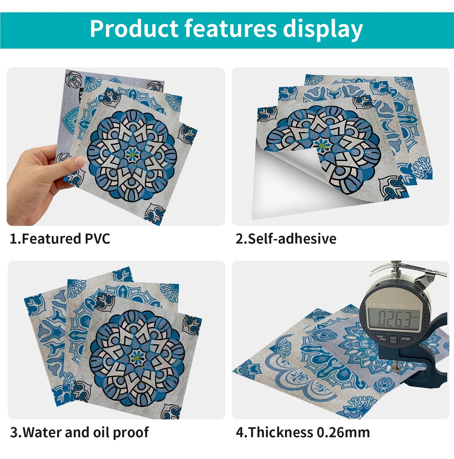 24Pcs European retro style Art Tile Wall Stickers With Self Adhesive Removable Bathroom Kitchen Waterproof Pvc Decal Wallpaper