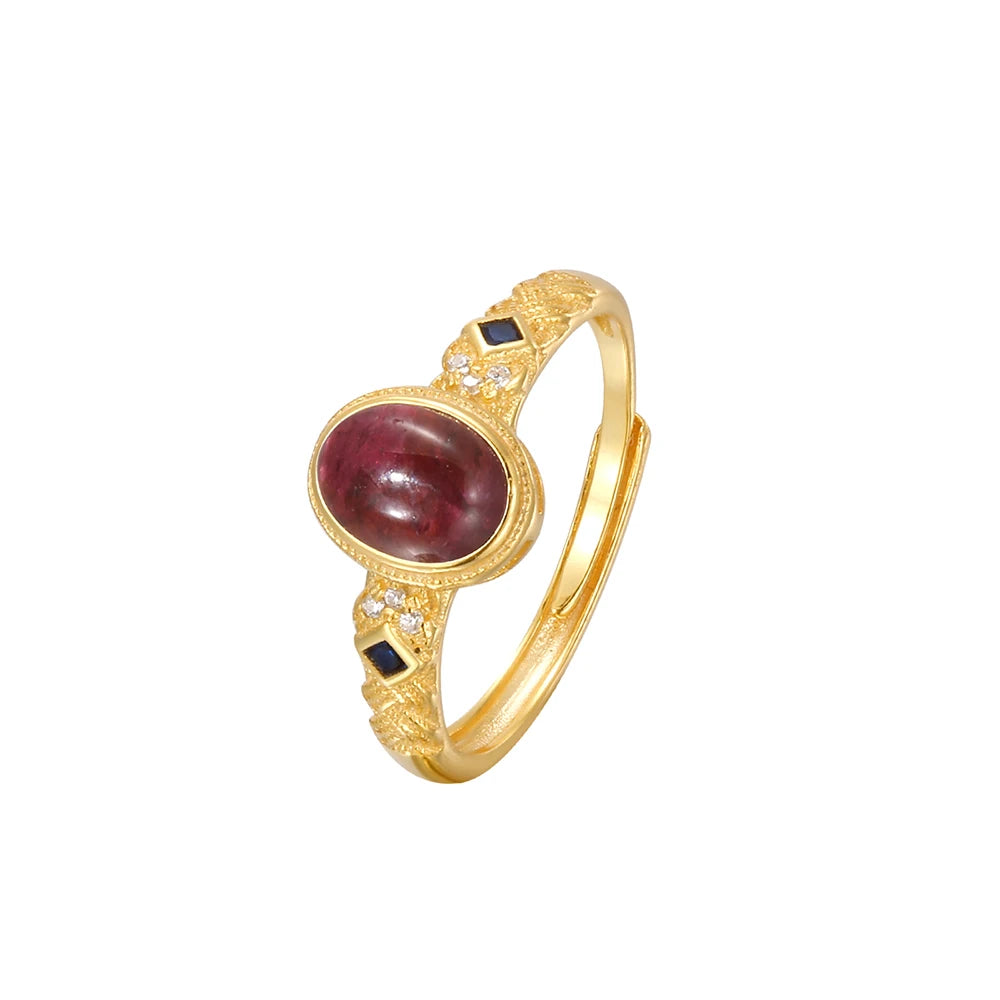 18K Retro Natural Garnet Halo Ring