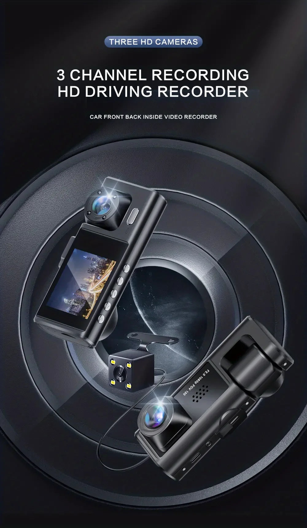 3-Eye Dash Cam, Night Recording, Full HD 1080P